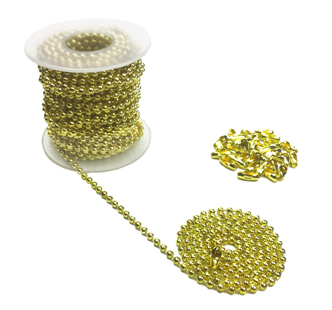 Hyamass 10 Yards 3mm Diameter Brass Beaded Pull Chain Extension Ceiling Light Fan Chain with 30 Matching Connectors, Rolled Packing
