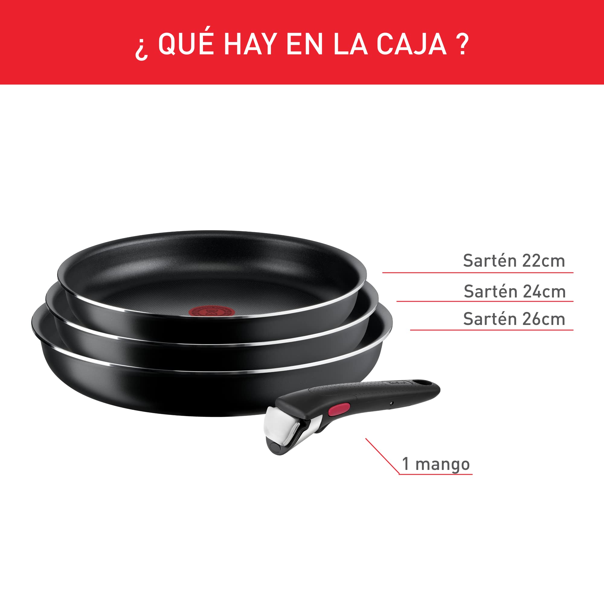 Image secondaire de Tefal Ingenio Easy On - Lot de 3 Poêles Antiadhésives 22/24/26 cm avec Poignée Amovible
