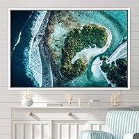 Framed Canvas Wall Art Coastal Scenery Aerial Coastal Cool Multicolor Ocean Photography Realism Relax/Calm - 16x24 inches