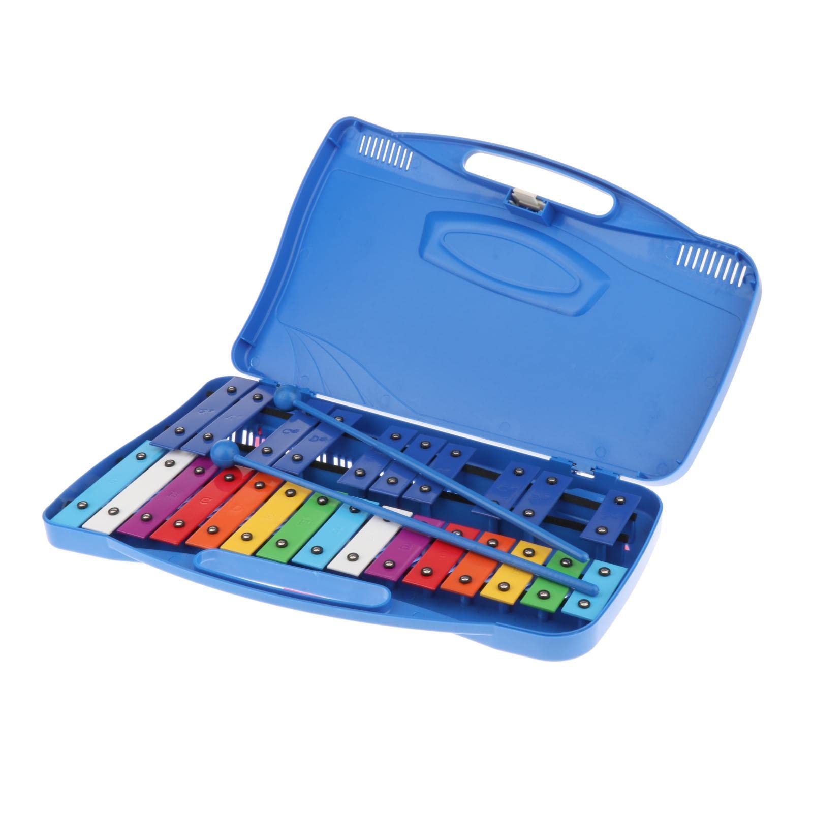 Glockenspiel Profesional Xilófono Infantil Instrumento Percusión Metal Aluminio Portátil Afinación Precisa con Baquetas Estuche Adecuado para Niños In, Azul