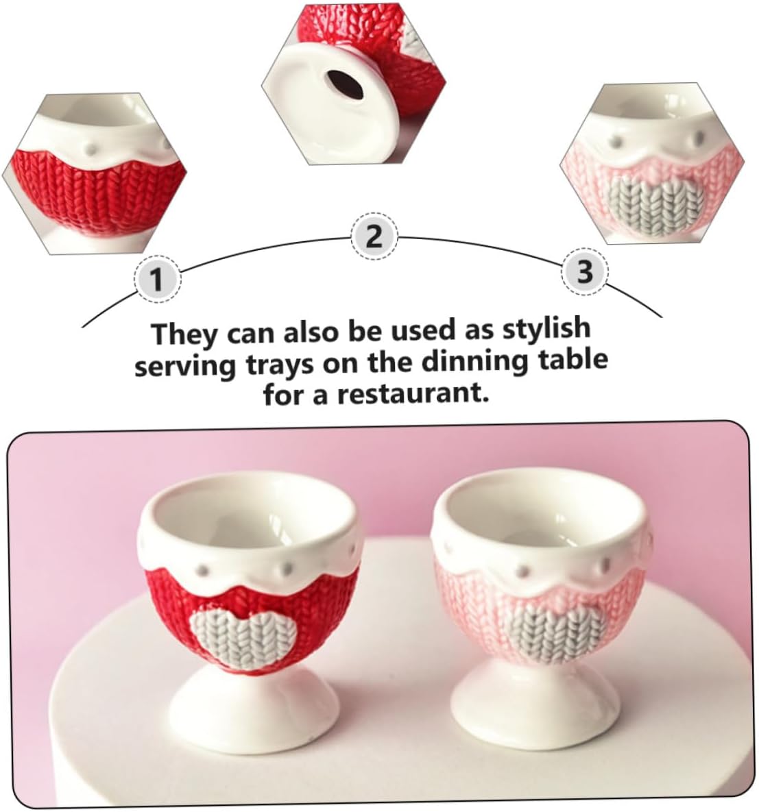 2Pcs European-style Ceramic Egg Cups for Breakfast Soft Boiled Egg Holders in Red and Pink Dishwasher Safe Kitchen Tableware for Everyday Use