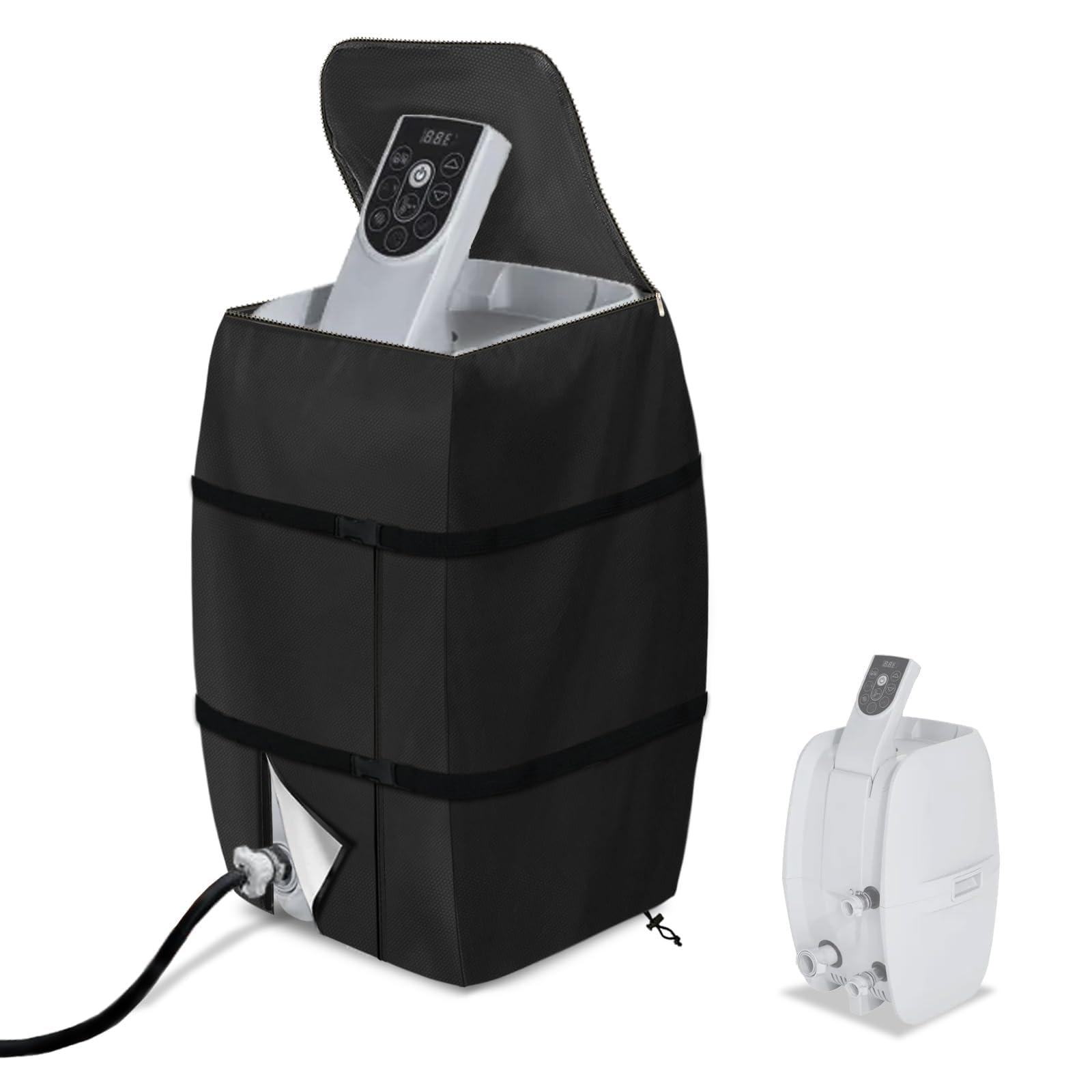 NALACAL Waterproof Hot Tub Spa Heater Pump Cover | Insulated with Zipper Opening for Inflatable Spa Pumps | Fits Most Brands (Black, Square)