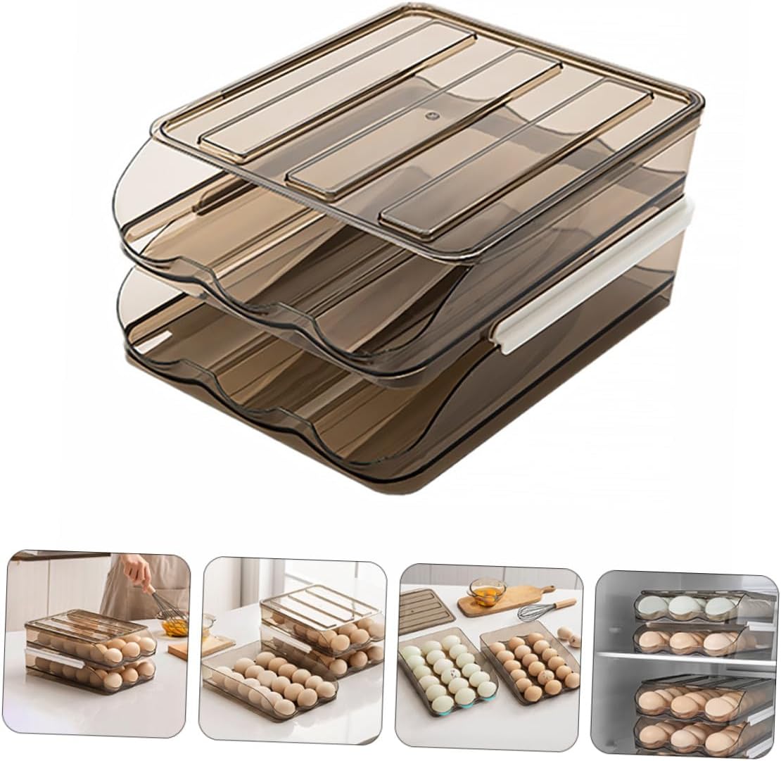 2-layer Plastic Egg Holder for Refrigerator, Auto Scrolling Egg Storage Box with 36-egg Capacity, Multi-tier Fridge Organizer Tray for Kitchen Storage