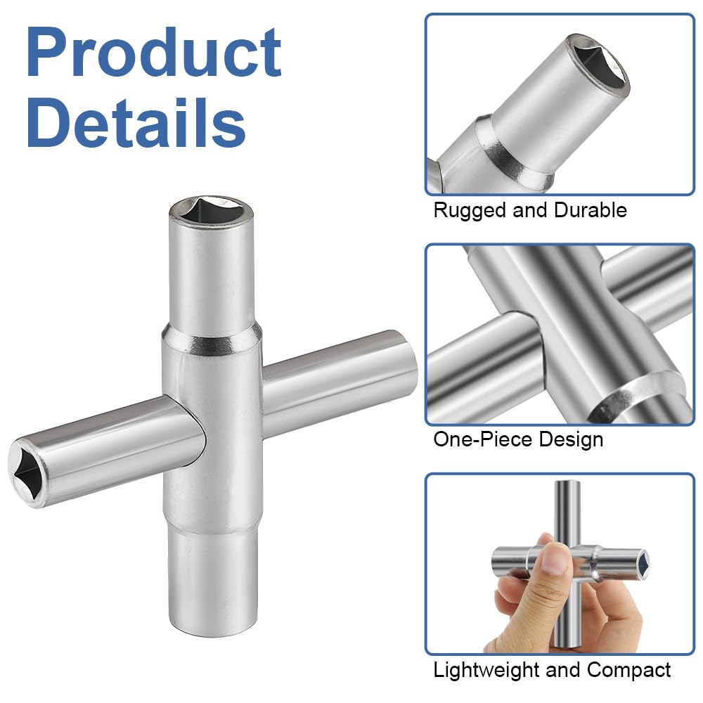 Chiave Quadrata a 4 Vie, Dimensioni Interne 6.5 mm/7 mm/8 mm/9 mm, Chiave di Sfiato Utilities, 4 Vie Chiavi Universali in Metallo, Chiave Multifunzione Casella Contatore, per Cassette Elettriche
