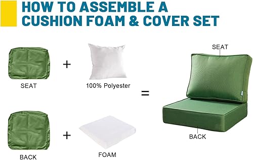 Miniatura 6 de ARTPLAN Cojines de asiento profundo para exteriores de 6 pulgadas de grosor, asiento de 24 x 24 pulgadas, respaldo de 18 x 24 pulgadas para silla de