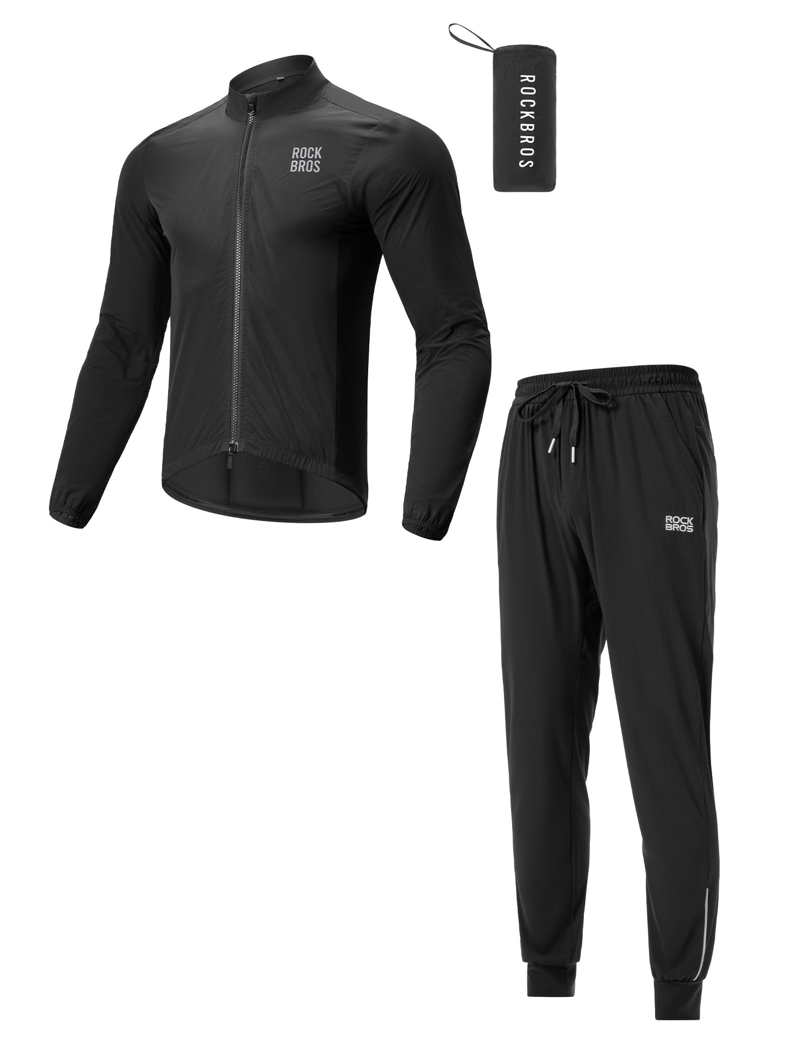 ROCKBROS Conjunto de Ropa de Ciclismo para Hombre, Chaqueta Cortavientos Transpirable y Pantalón Largo Reflectante, Ligero y Secado Rápido para Bicicleta de Carretera y MTB, L