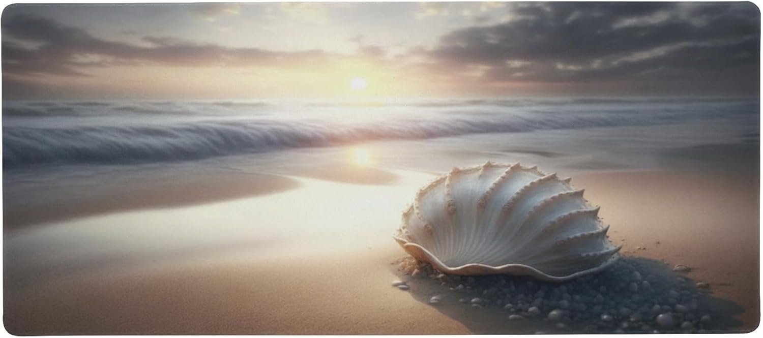 Large Non-Slip Seashell Design Mouse Pad XL Desk Mat for Gaming and Office 16x35.5in with Stitched Edges Portable Soft Rubber Base for Wireless Mouse and Laptop Perfect Keyboard Pad for Home or Travel