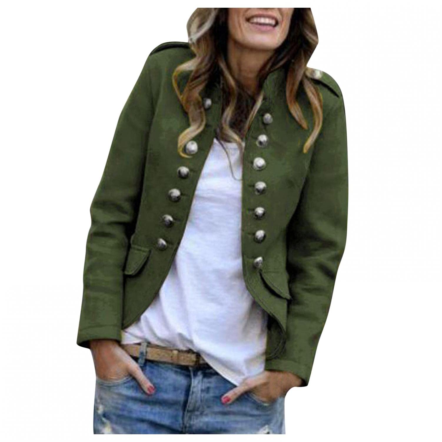 CenlangWomen's Long Sleeve Casual Blazer Solid Color Work Office Business Button Open Front Cardigans Jacket Suit