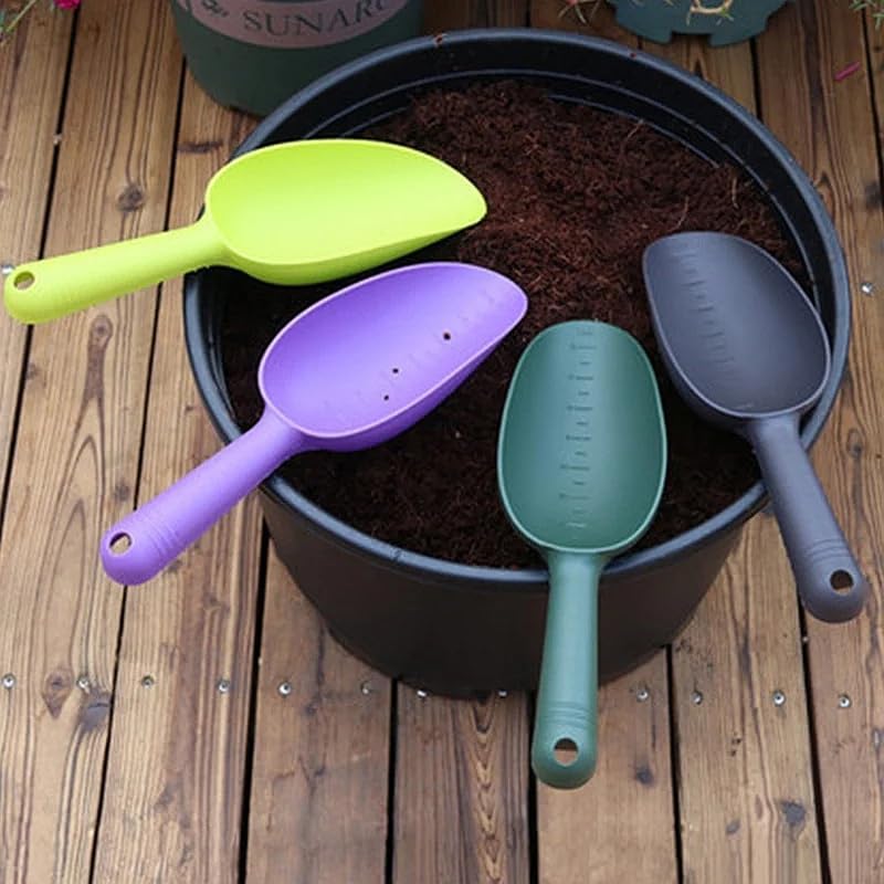 Plastic Garden Scoop, Dark Green, 9.8 Inch Length, Measuring Marks, Potting Tool