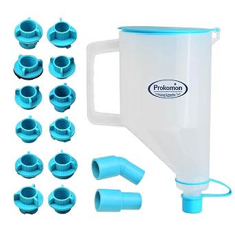 15 Pcs Oil Funnel Kit, 1.5-Quart No-Spill Funnel with 14 Blue Adapters for Multiple Vehicle Models;Easy Fill, One-Handed Operation