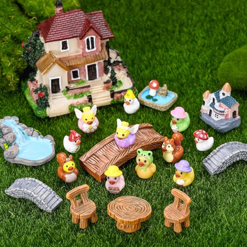 GGSTDDUP 36 Pcs Fairy Garden Accessories - Miniatures Garden Houses Bridge Landscape Water Well Fence Figurines Pond Mushroom Lawn Garden Ornament for DIY Terrarium Potted Plants Dollhouse Desk Decor — view 5