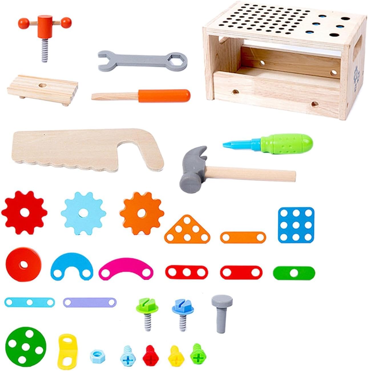 Menolana Wooden Tool Set with Box Pretend Tools Set Construction Toys Simulation Carpenter Tool Educational Toys Girls Gifts