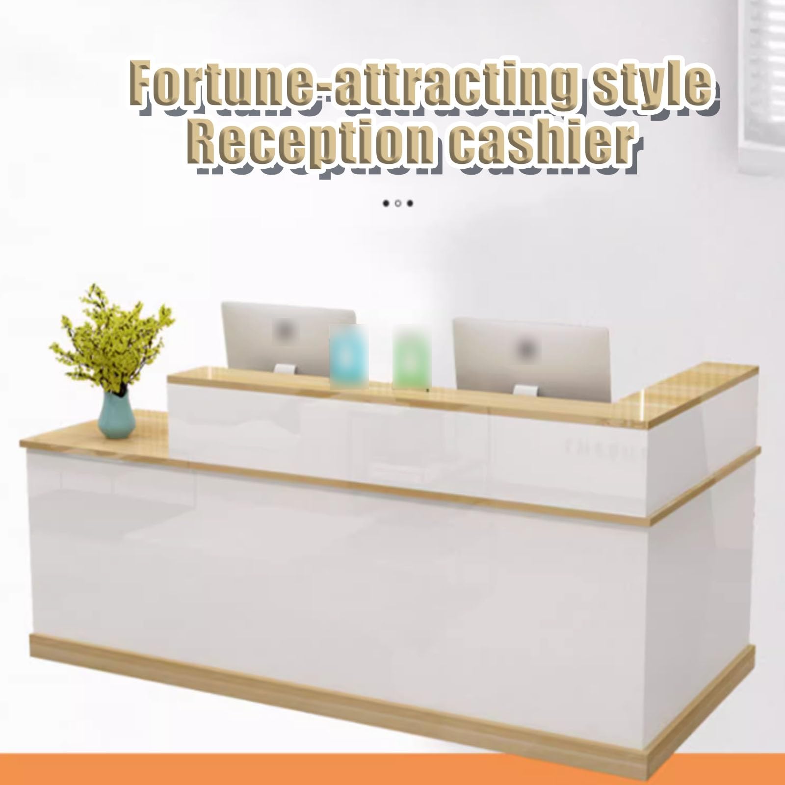 Moderno escritorio de recepción azul con cajones con cerradura, mostrador de oficina abierto de 140 cm para salón y negocios, elegante diseño lateral izquierdo para área de recepción