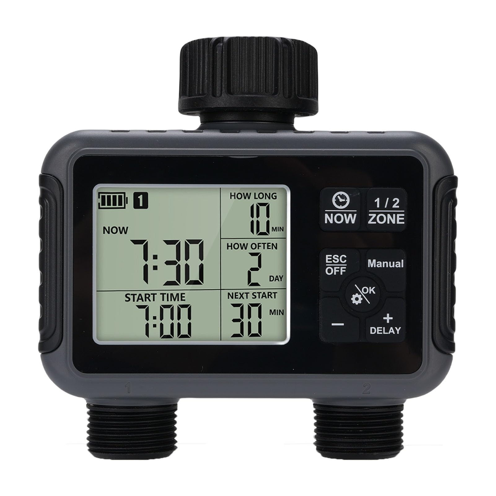 Zunate Temporizzatore Irrigatore a Doppia Uscita Programmabile |Programmatore di Irrigazione con Display LCD IPX5 Resistente Alla Pioggia per Patio da Giardino