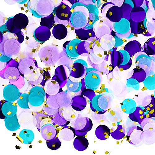 Image of TecUnite Purple Teal Confetti Round Tissue Paper Table Confetti Dots for Wedding Birthday Party Decoration Arts Craft DIY Scrapbooking, 1.76 oz (2.5 cm)