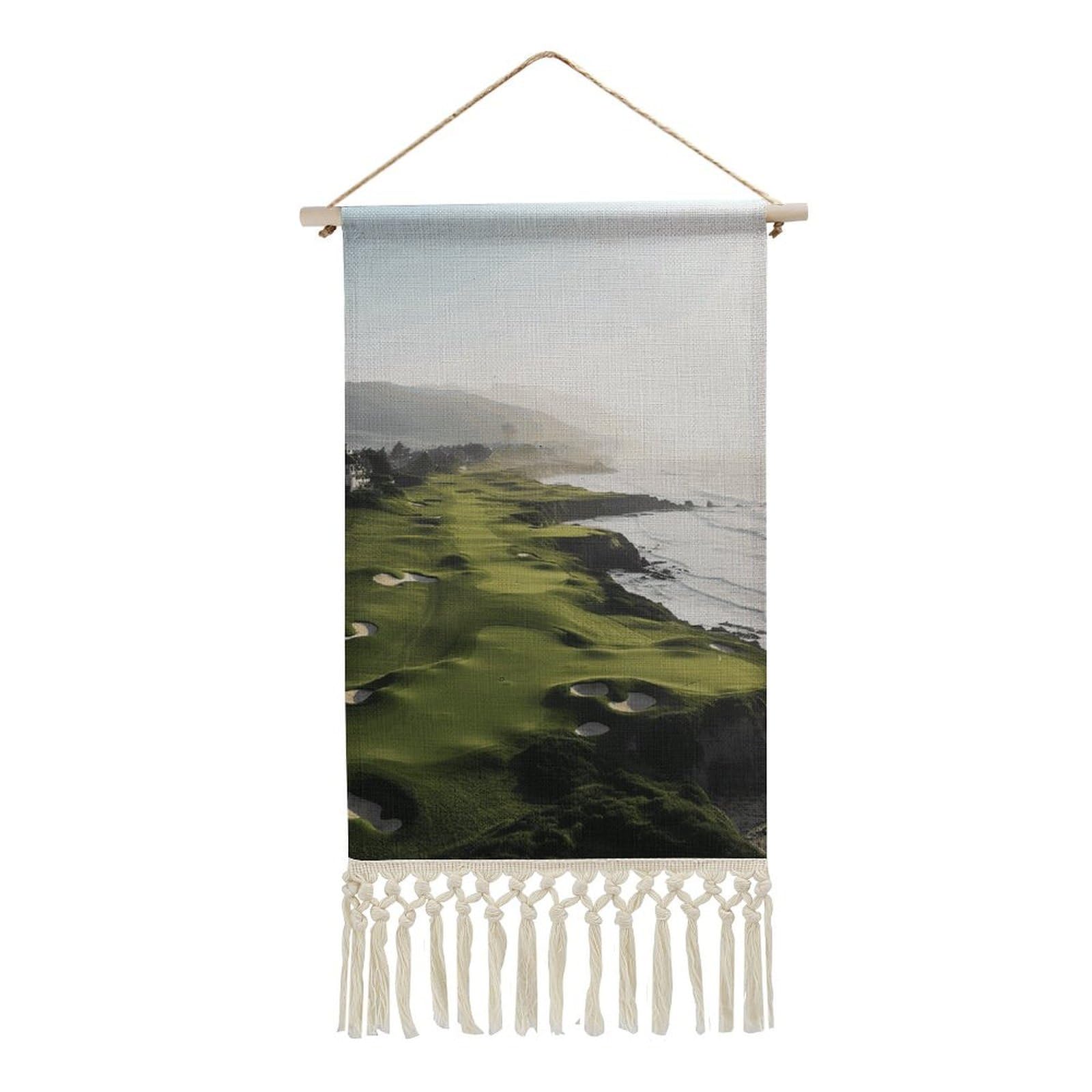 Adfgyerh Style Seaside Golf Course Tapestry With Tassels Cotton And Linen Hanging Posters, Wall Art For Travel Gift, Wall Tapestry For Office Home Decor Bedroom Living Room Decor