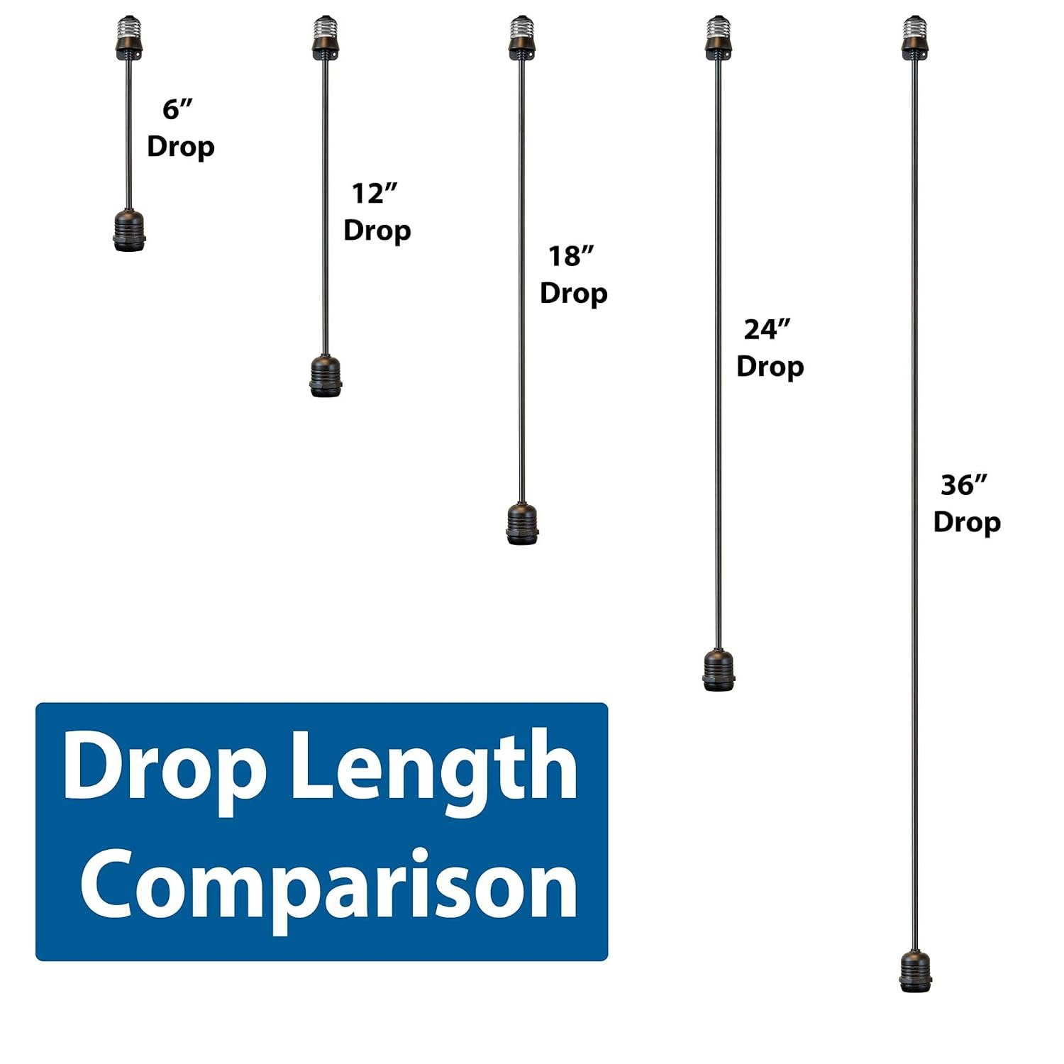 Novelty Lights E26 Medium Base 36 Inch Light Socket Extension Drop Cord | Commercial Grade For Outdoor String Lights, UV & Weather Resistant, Max 11 Watts, Black, Heavy Duty S14 Bulb Extender