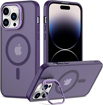 Nvollnoe for iPhone 14 Pro Max Case Compatible with MagSafe Military Grade Shockproof Heavy Duty Protective Adjustable Kickstand Matte Semi Clear Phone Case for iPhone 14 Pro MaxDeep Purple