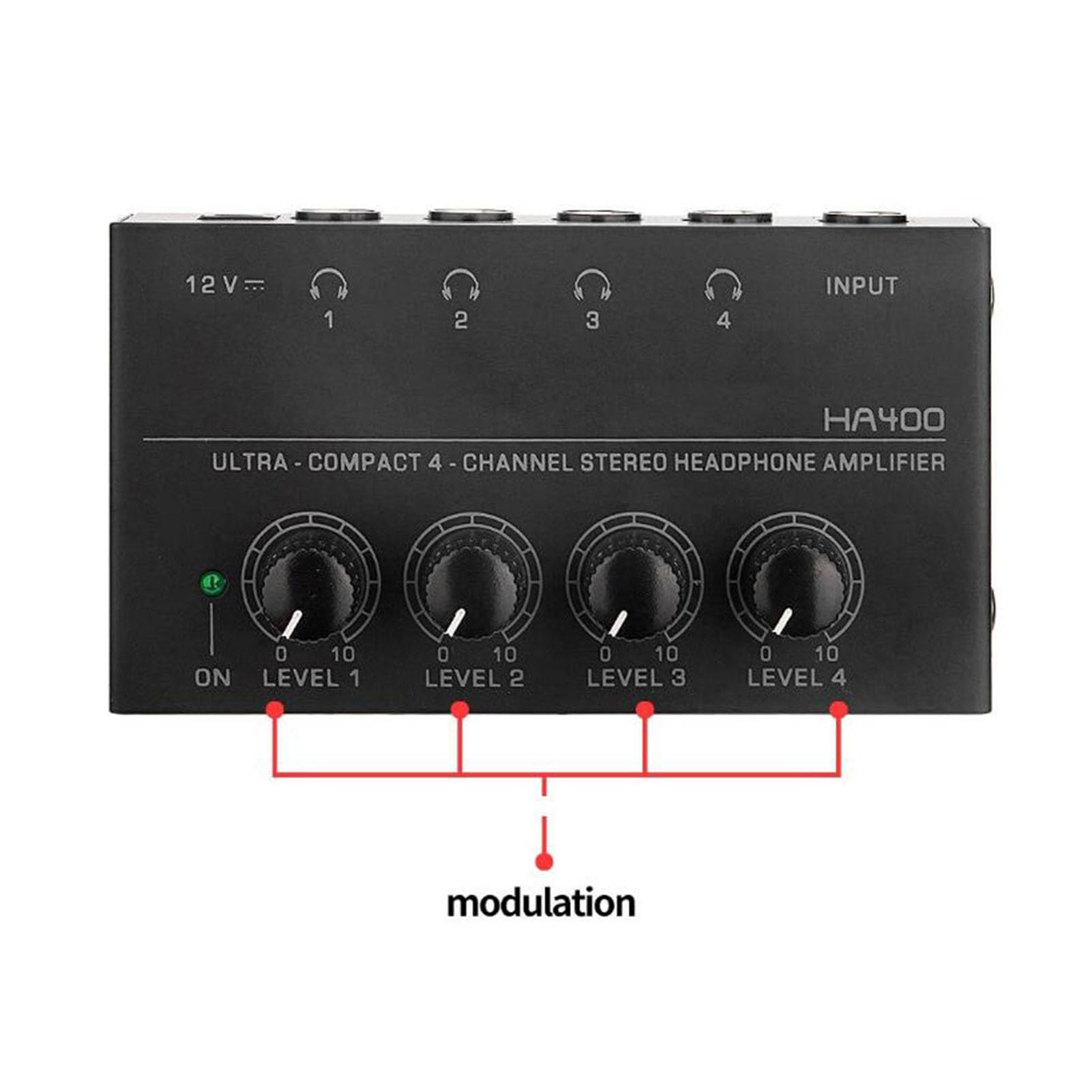 HA-400 Ultrakompakter 4-Kanal-Stereo-Kopfhörerverstärker für Studio und Bühne, Unabhängige Lautstärkeregelung (EU-Stecker)