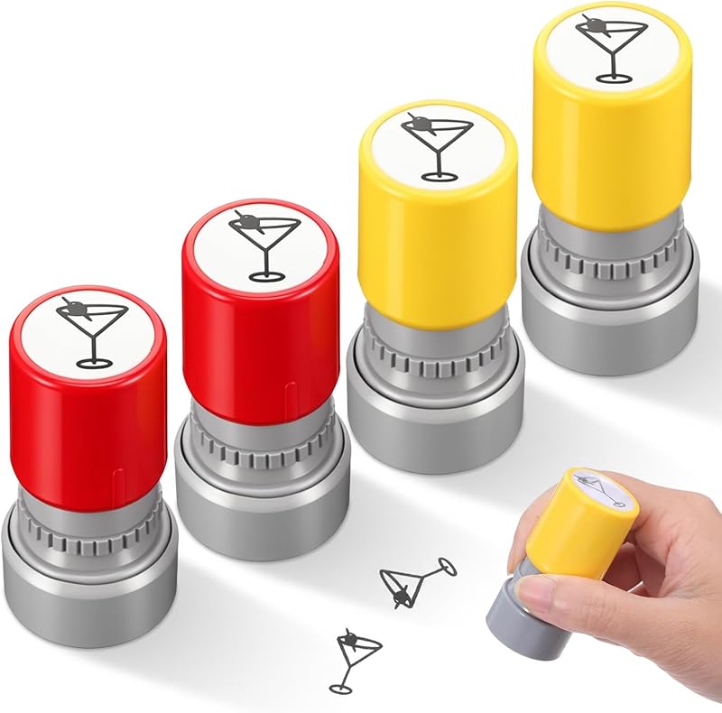 Paquete de 4 sellos autoentintados para bebidas de cóctel, sellos de mano para eventos | Sello de Martini para diarios, planificadores y fabricación de tarjetas, colores aleatorios de 2 en adelante