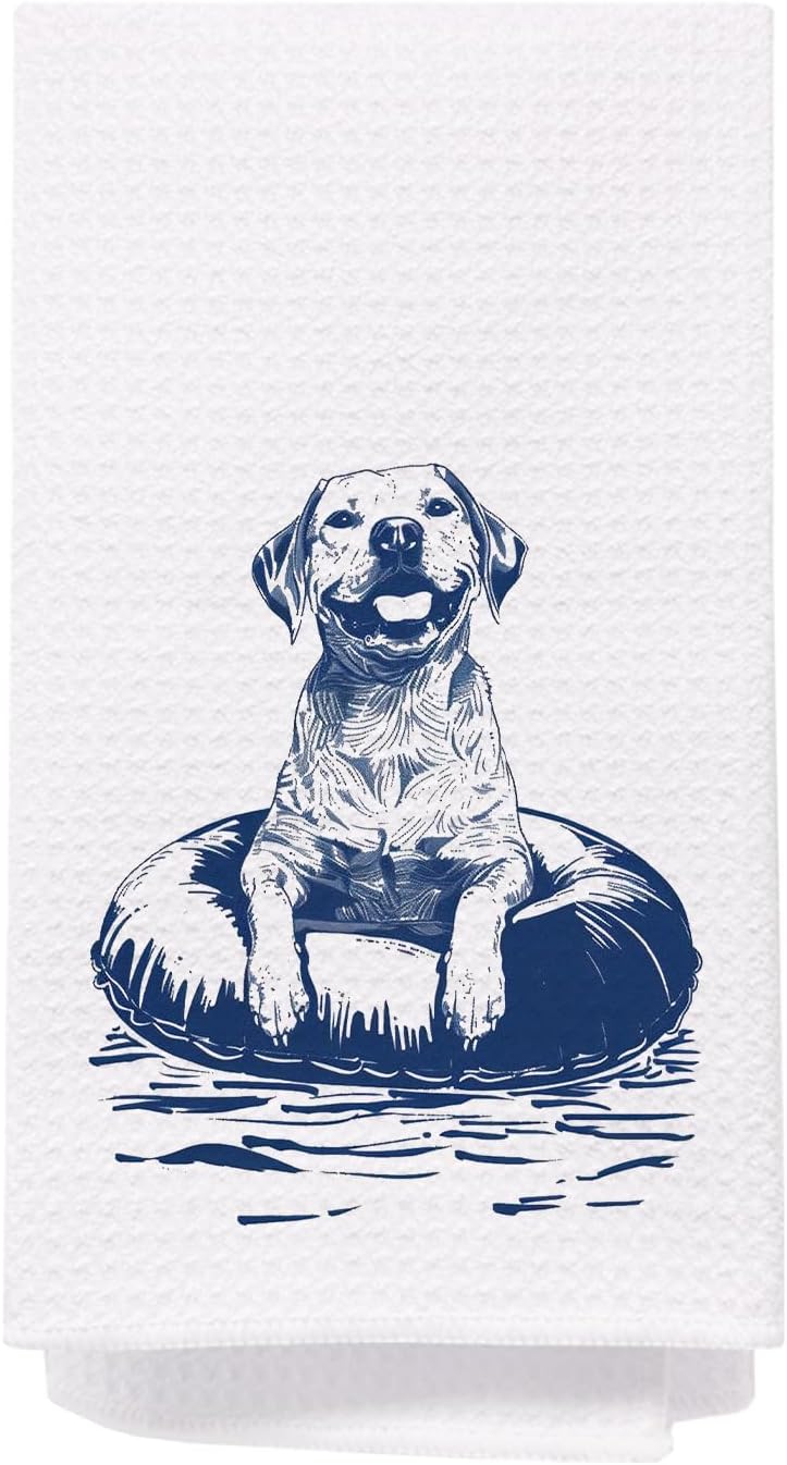 SPBL&L Summer Lake Labrador Retriever Kitchen Towels, Labrador Retriever Gifts Decorative Dish Tea Towels, Coastal Nautical Dog Hand Towels for Cabin Cottage Bathroom Kitchen, 16x24 Inch