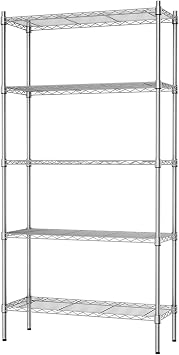 Auslar 5-Tier Heavy Duty Wire Shelving, Adjustable Storage Rack, Chrome