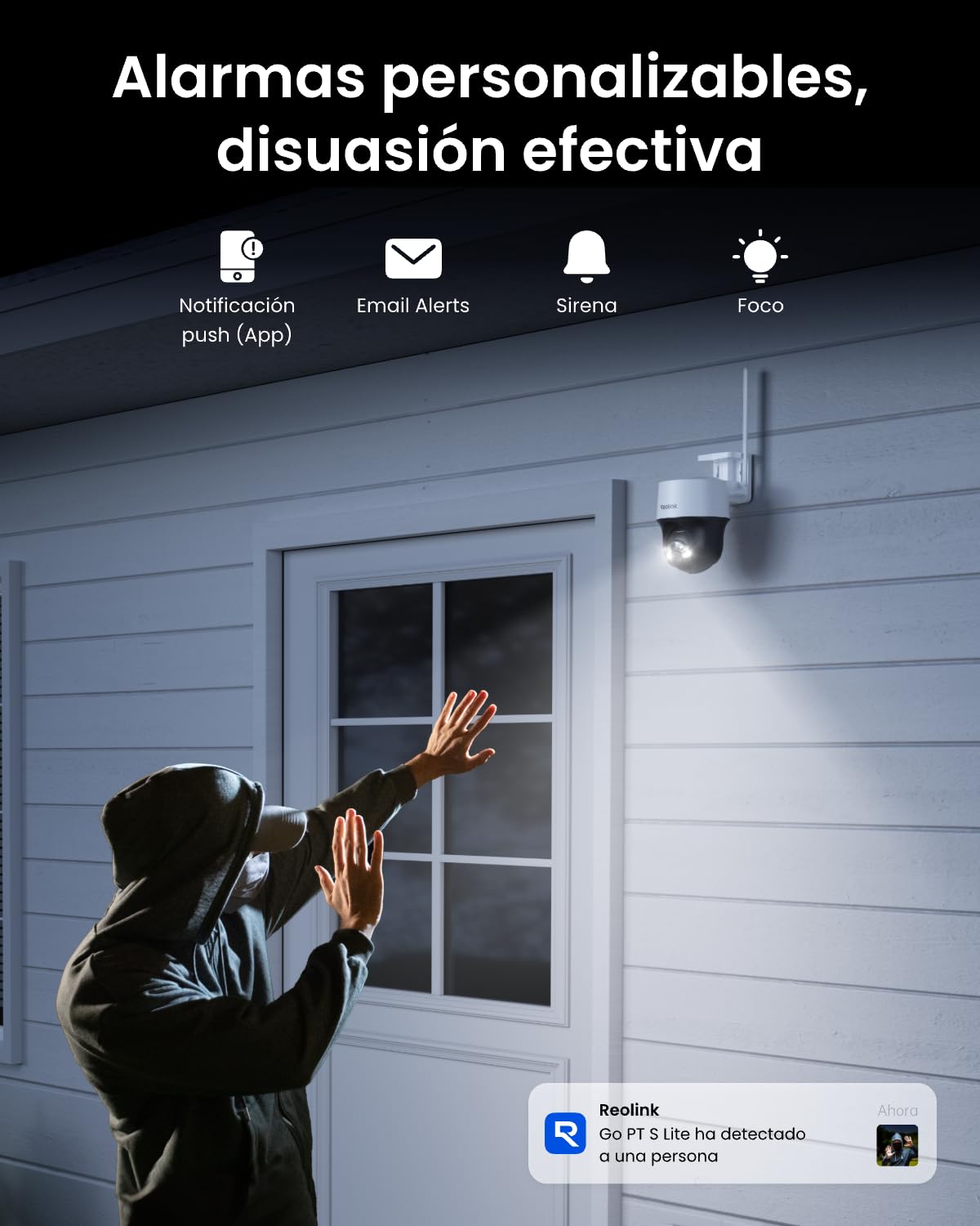 Reolink Cámara de Seguridad Exterior, Inalámbrica 4G LTE de 4MP, 360° PT | Panorámica con Inclinación y Seguimiento Automático, Tarjeta SIM Integrada No Extraíble, Alimentación Solar, Go PT S Lite
