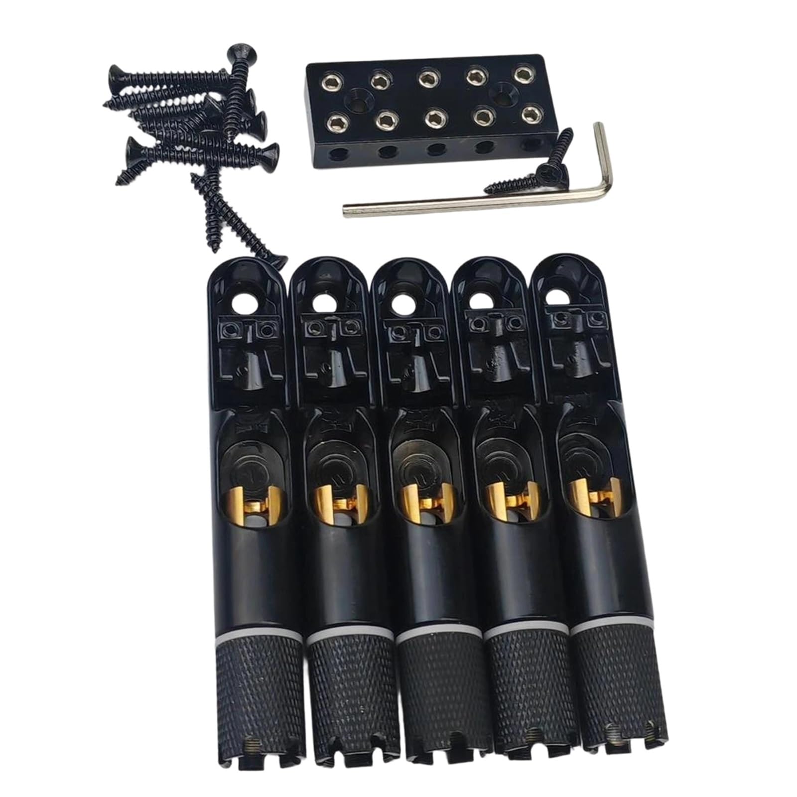 Mostek Gitarowy 4/5 Sztuk Pojedynczy Strunowy Elektryczny Mostek Basowy Bezgłowy Stałe Czarne Części Zamienne(5 pcs)
