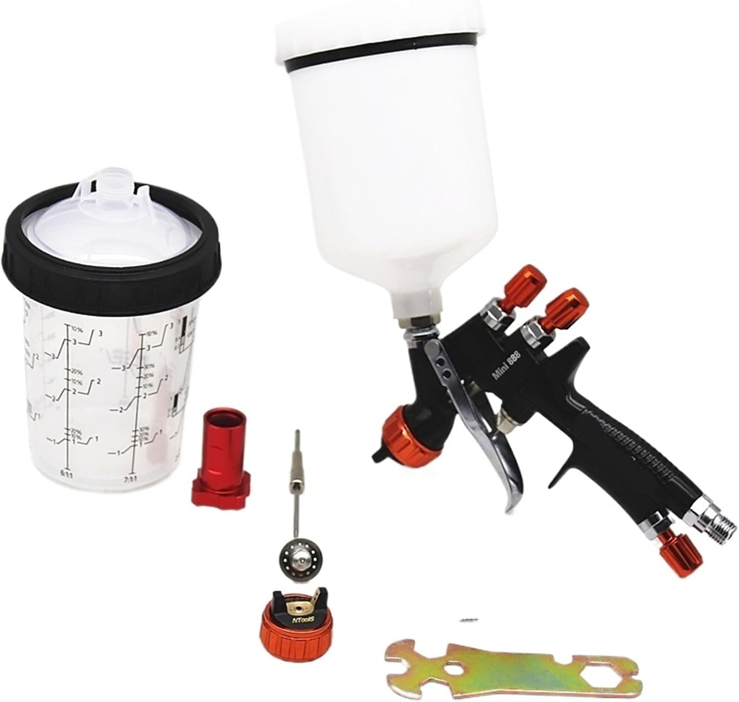 1.3MM Paint Spray with 1.0MM Nozzle Kit 600CC/400CC Tank Air Spray Paint Mixing Cup and Adapter Mini Spray(600cc 400CC Mix Tank)