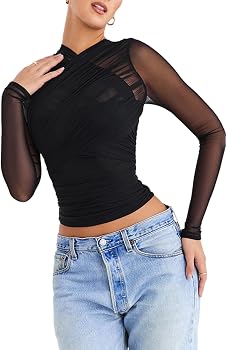 Amazon.com: FWSAM Women Sexy Criss Cross Wrap Sheer Mesh Crop Top