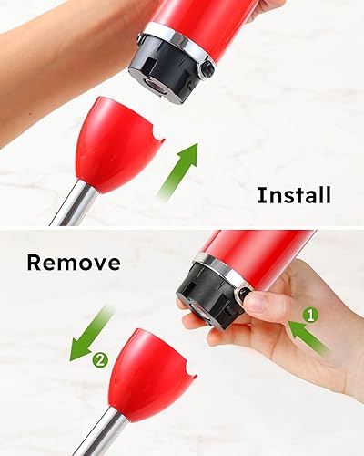 Miniatura 8 de Sangcon Batidora de inmersión de mano, licuadora de mano 3 en 1 eléctrica, licuadora de mano de 400 W, licuadora de varilla de hoja de acero