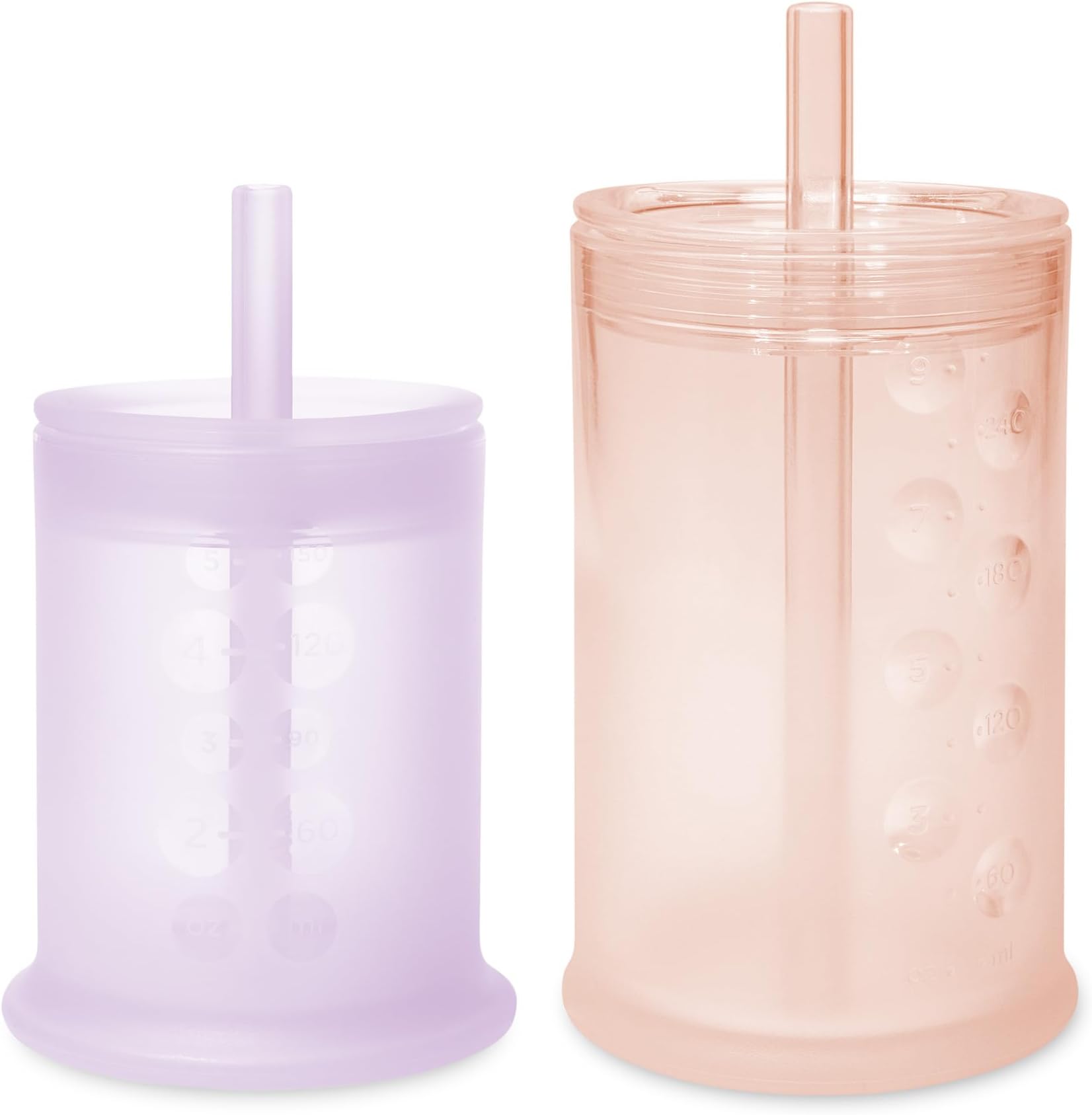 Olababy Silicone Training Cup Bundle - 5oz Kiwi & Lilac Cups With Straw Lids