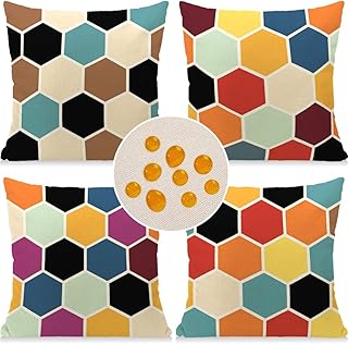 Cirzone Outdoor Pillow Covers 18x18 Set of 4 Waterproof Outdoor Pillows Couch Throw Pillow Covers Colorful Geometric Hexag...