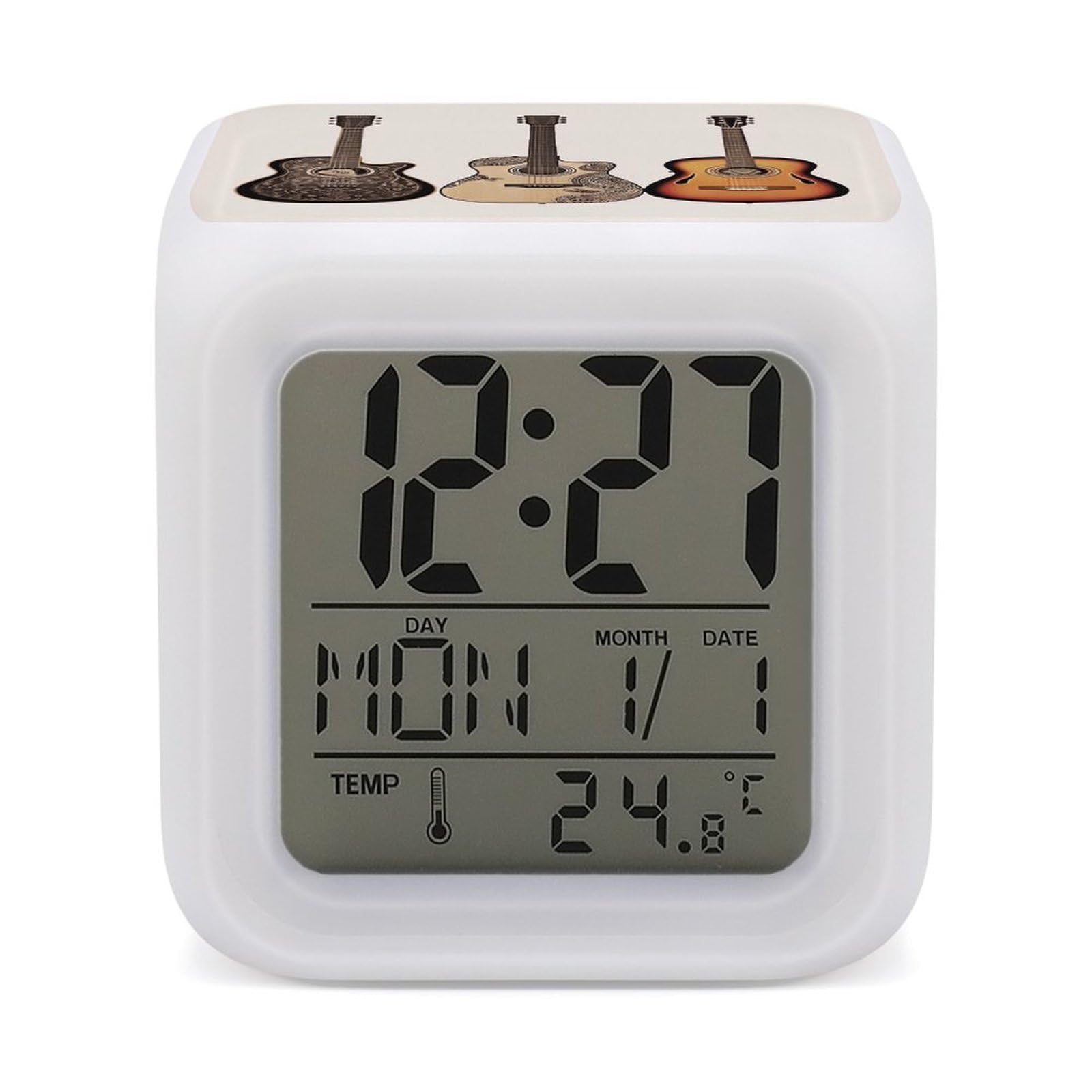 FekiLoot Guitar Alarm Clock for Heavy Sleepers Wake Up Digital Clock with 7 Color Changing Night Light Super Loud Digital Alarm Clocks Small Machine Alarm Clocks