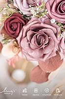 Vista 5 de Ling's moment Caja de Flores Falsas, Tallos de Vegetación Artificial Falsa, Rosas de Espuma, Eucalipto de Seda, Flor de Tela para Centros de Mesa