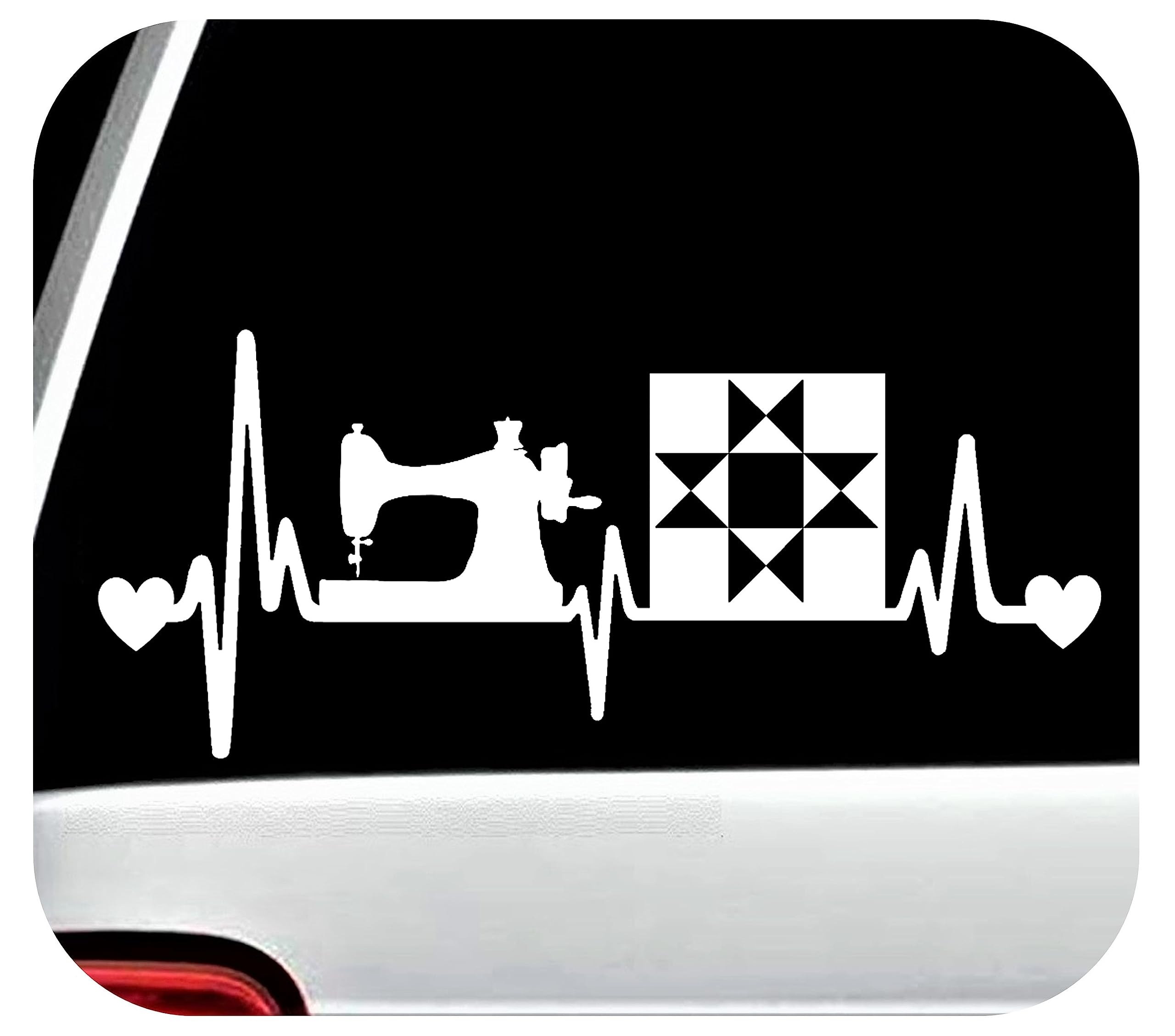 Sewing Machine Quilting Block Heartbeat Decal Sticker for Car Window BG 794