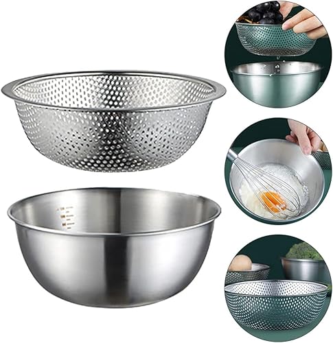 Miniatura 4 de Cabilock Juego de 2 coladores de acero inoxidable con cuenco de acero inoxidable y cestas de drenaje de cocina para arroz y frutas vegetales