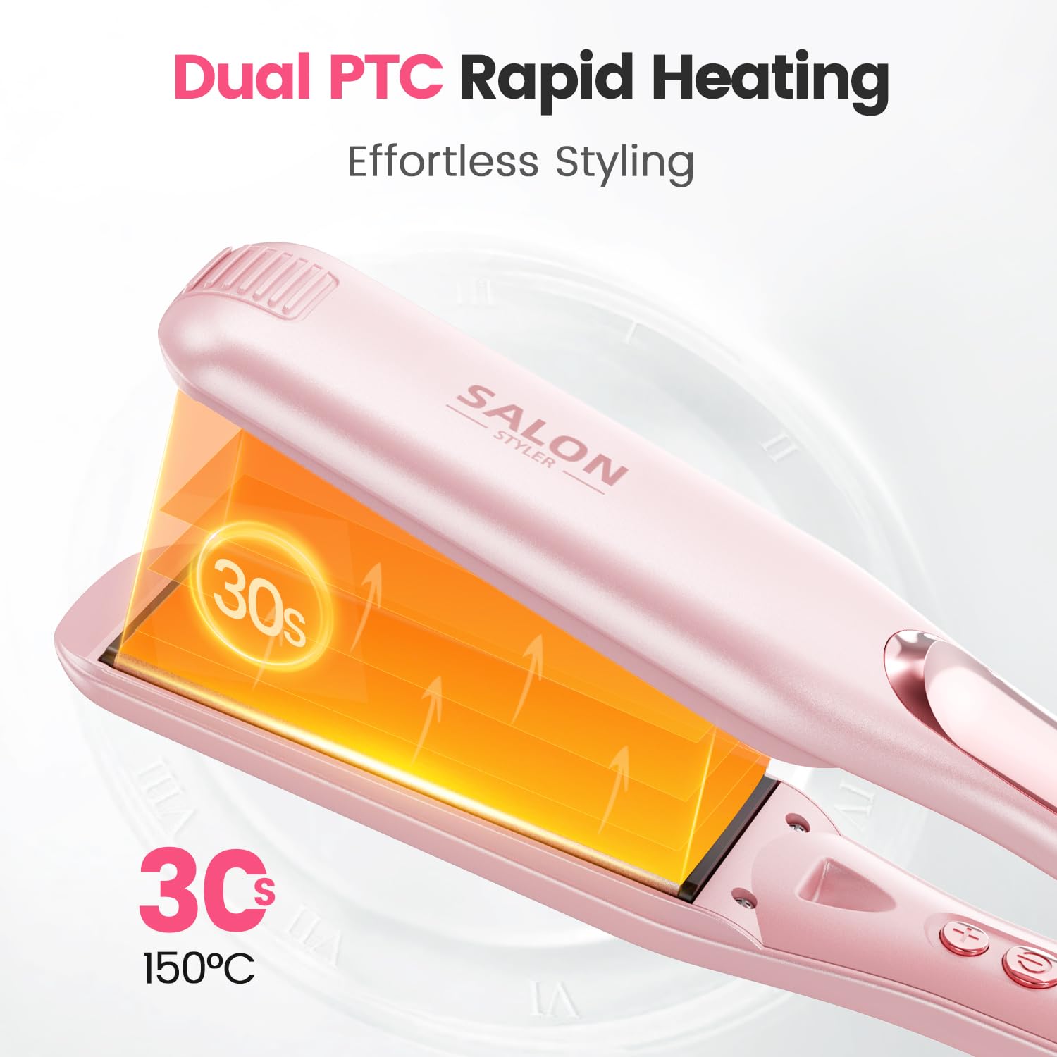 Dekuri planchas del pelo, plancha de pelo de 42 mm, plancha de cerámica sin fricción a base de agua para un cabello sedoso y suave, planchas de pelo profesional para mujeres, 120°C-230°C, Rosa