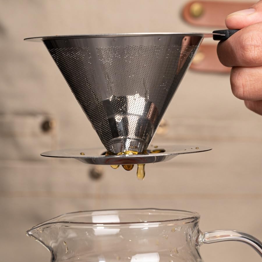 Pour Over Coffee Dripper, Stainless Steel Coffee Filter, Paperless Reusable Coffee Filter, Metal 600 Mesh Strainer Coffee Maker Single Cup Brewer 1-2 Cup Coffee Filter