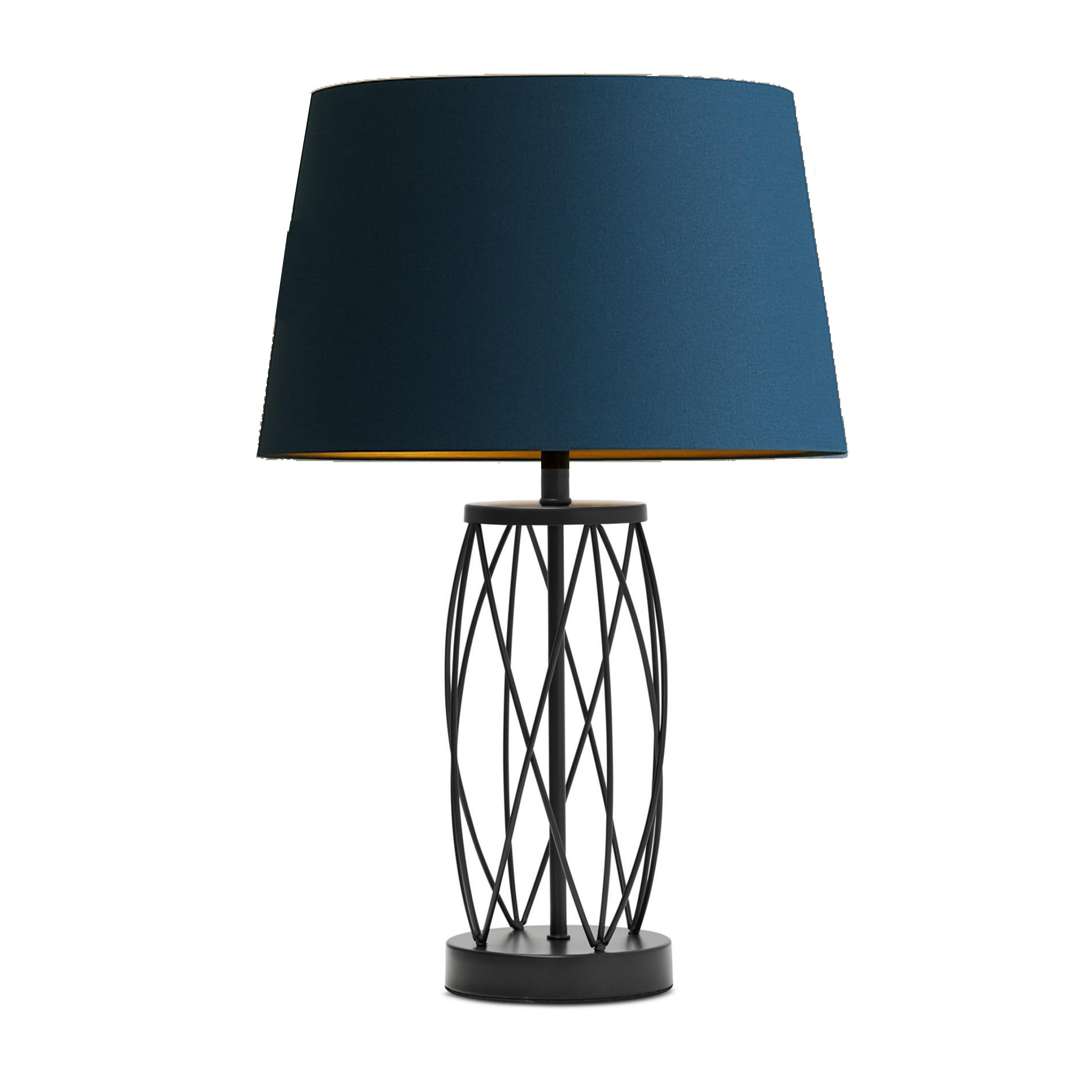 Lighting Supermarket Ashleigh Black Metal Lattice Cylinder Lantern Table Lamp with Juniper Blue Shade