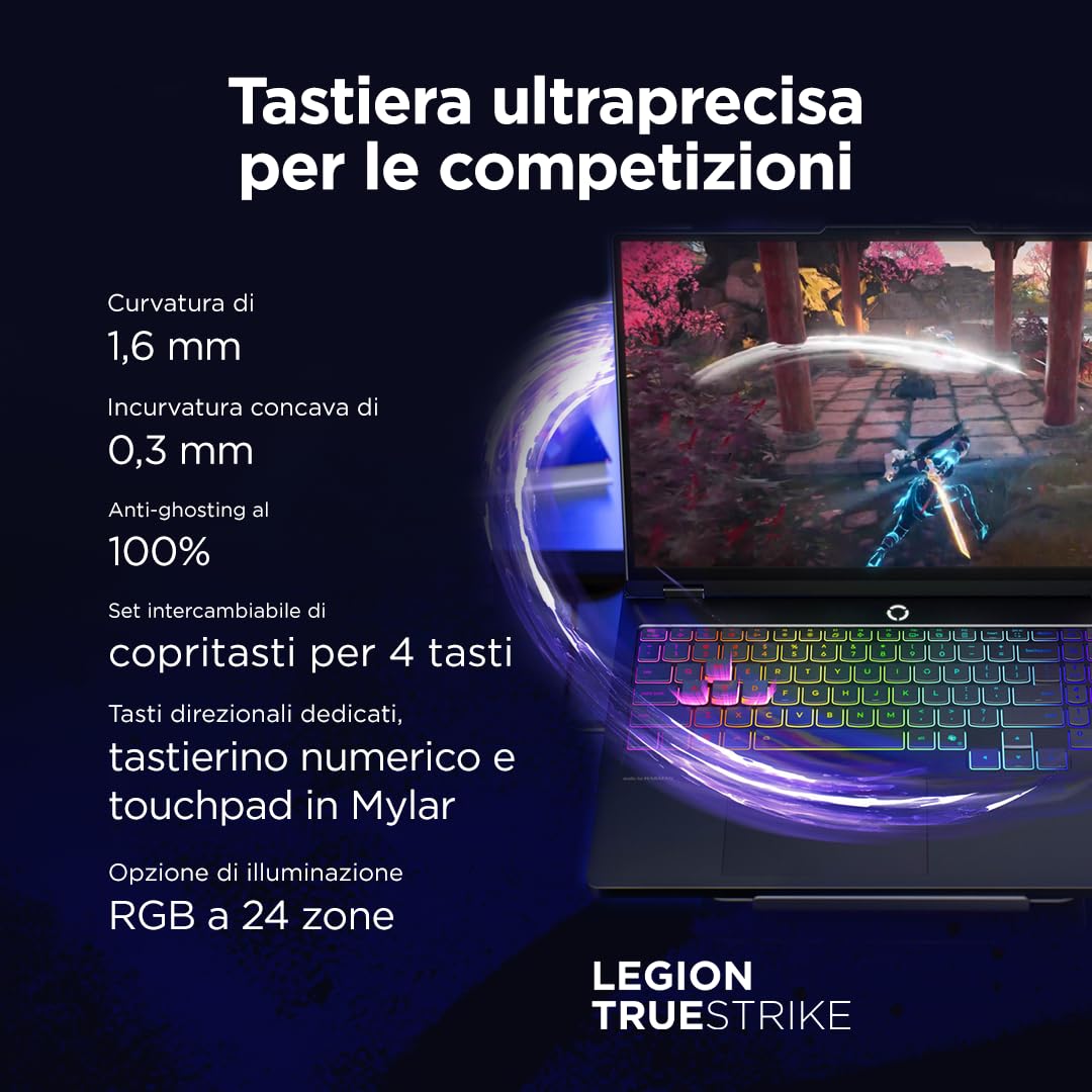 Lenovo Legion 5 Gaming Laptop - Display OLED WQXGA 16" 165Hz, NVIDIA GeForce RTX™ 5070 8GB, Intel Core Ultra 9 275HX, RAM 32GB, SSD 1TB, Windows 11 Home, Tastiera RGB italiana - Eclipse Black