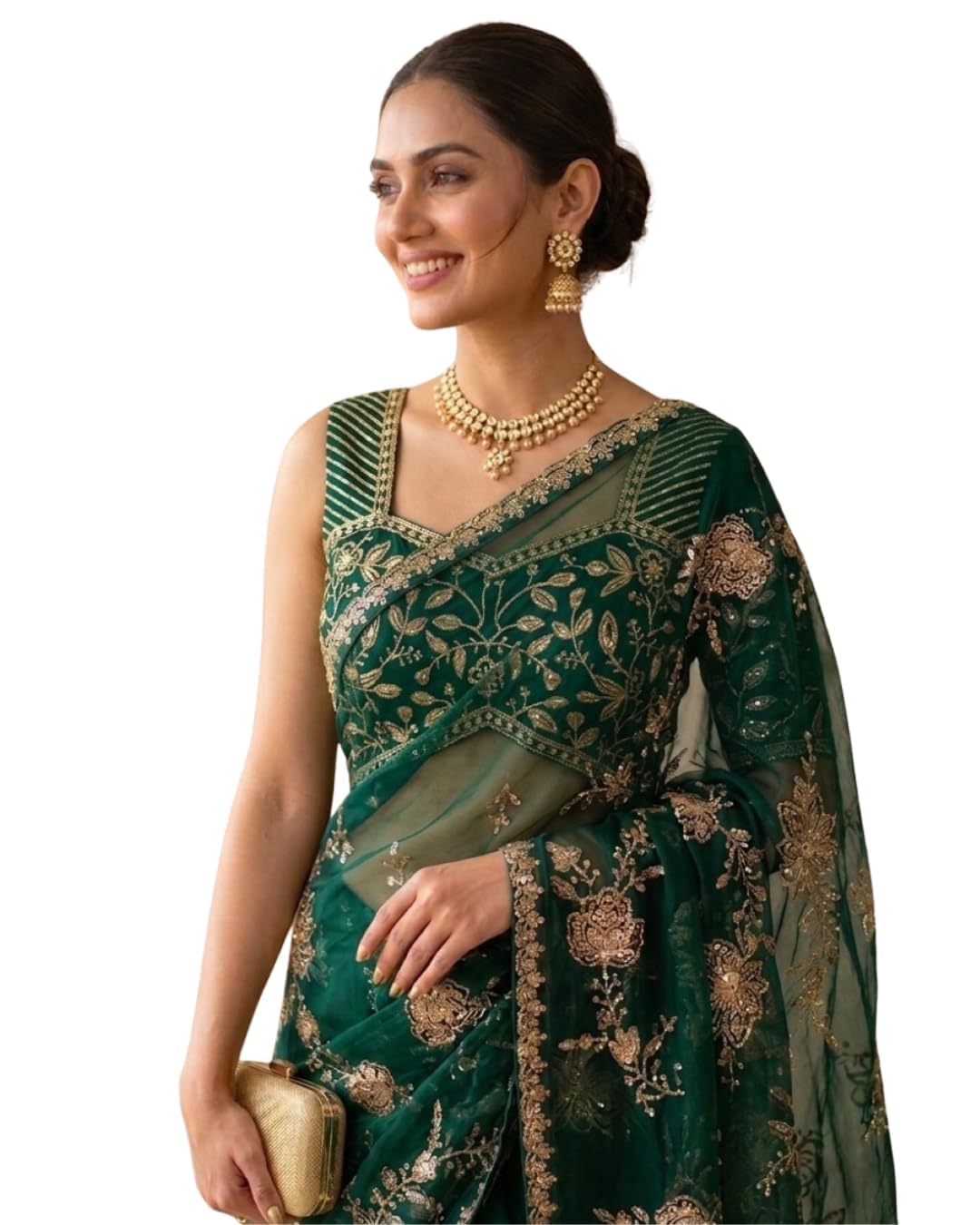 Shree Vastram Creation Women Organza fabric embroidery work saree with unstitched blouse piece for women-image-49