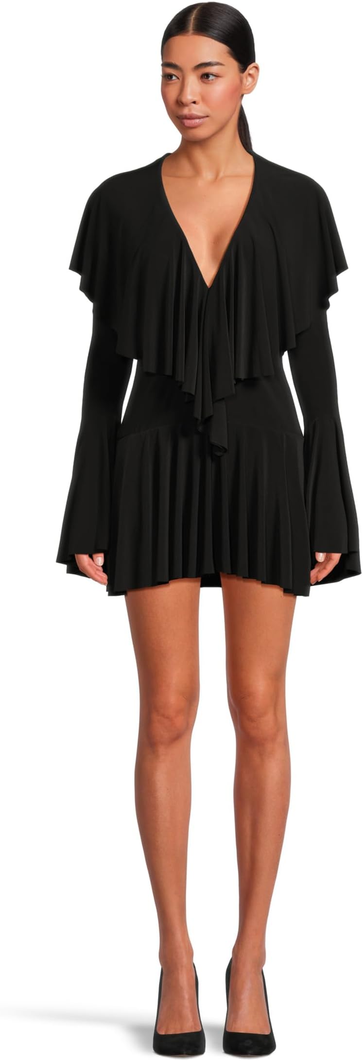 Women's Long Sleeve Deep V Ruffle Mini Dress