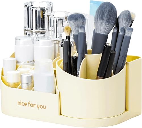 LEICURACE Organizador de maquillaje giratorio de 360 grados para escritorio Lazy Susan, contenedor de almacenamiento de cosméticos para brochas de