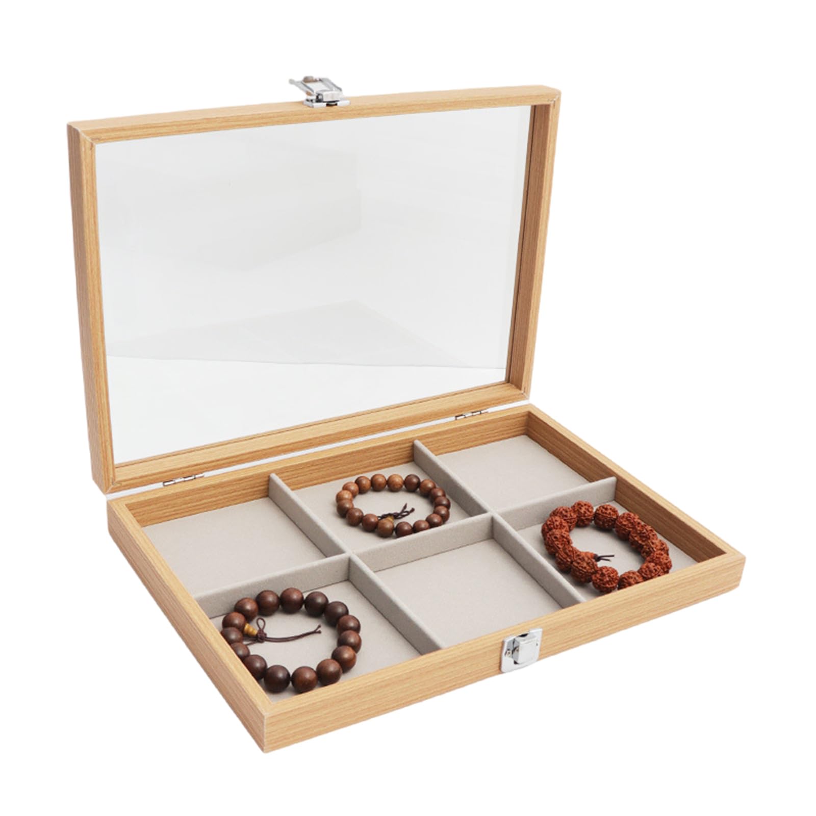 Rangement bijoux bois vitré avec grands compartiments pour colliers et bagues