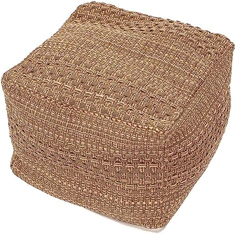 Unstuffed Farmhouse Pouf Cover For Living Room, Boho Storage Bean Bag Cubes, Bei