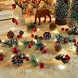 🎄 【Luz de decoración de árbol de Navidad】 Utilice esta luz de cono de pino de Navidad para decorar su árbol de Navidad con su familia y amigos, e iluminar las luces para hacer que su Navidad sea más hermosa. Las piñas y las guirnaldas de luces de frutos rojos son adornos imprescindibles para la Navidad. Representan la cosecha de luces como celebración de la Navidad.