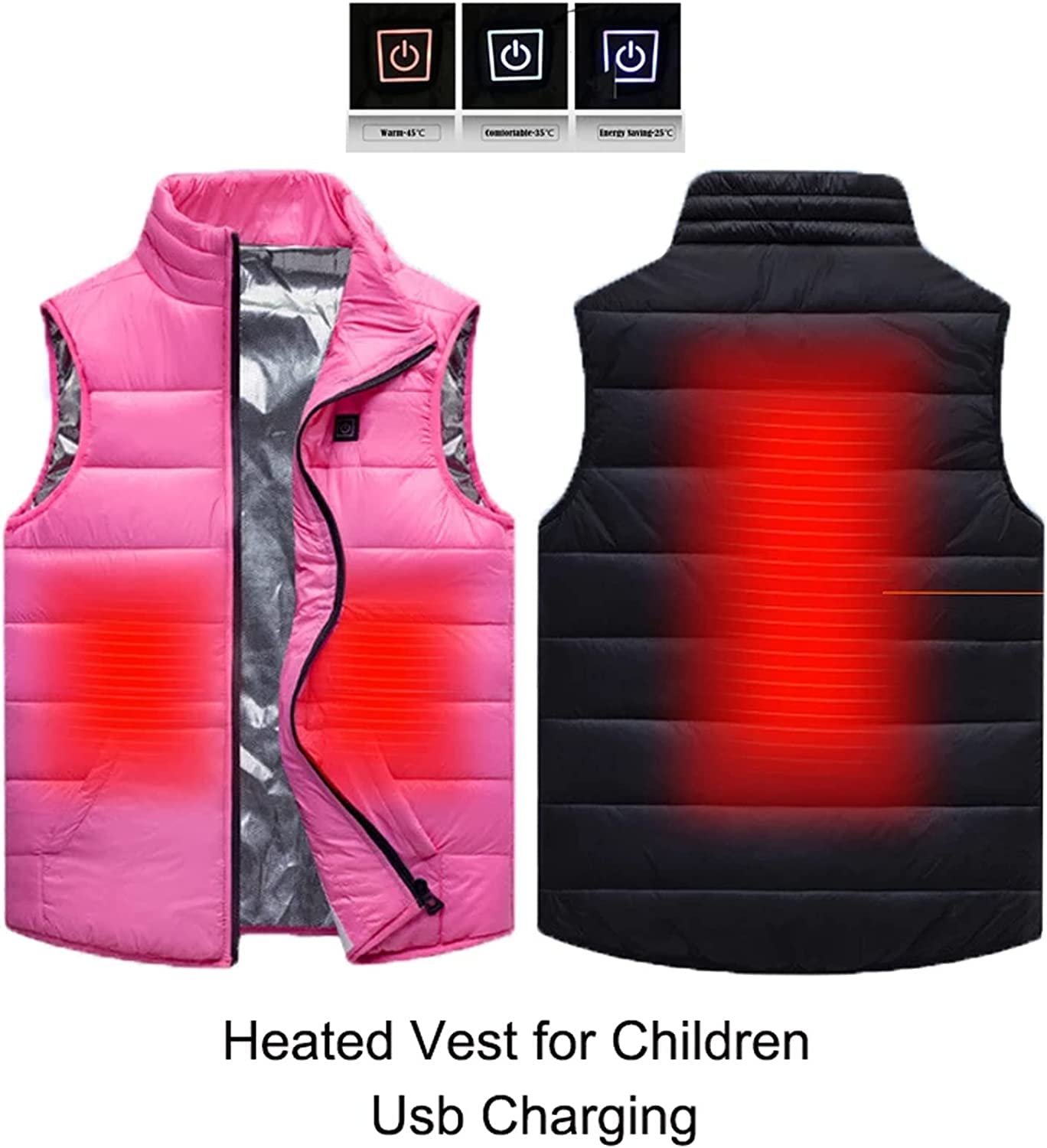 Gilet riscaldante per bambini USB 3 zone riscaldate nero
