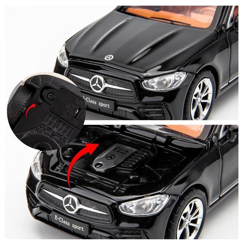 Image of Invite Enterprise 1:32 Scale Compatible Mercedes-Benz E300L Diecast Model Car - Zinc Alloy Collectible Toy With Pull-Back Action, Sound, And Light Features - Ideal Gift For Kids(Black Color)