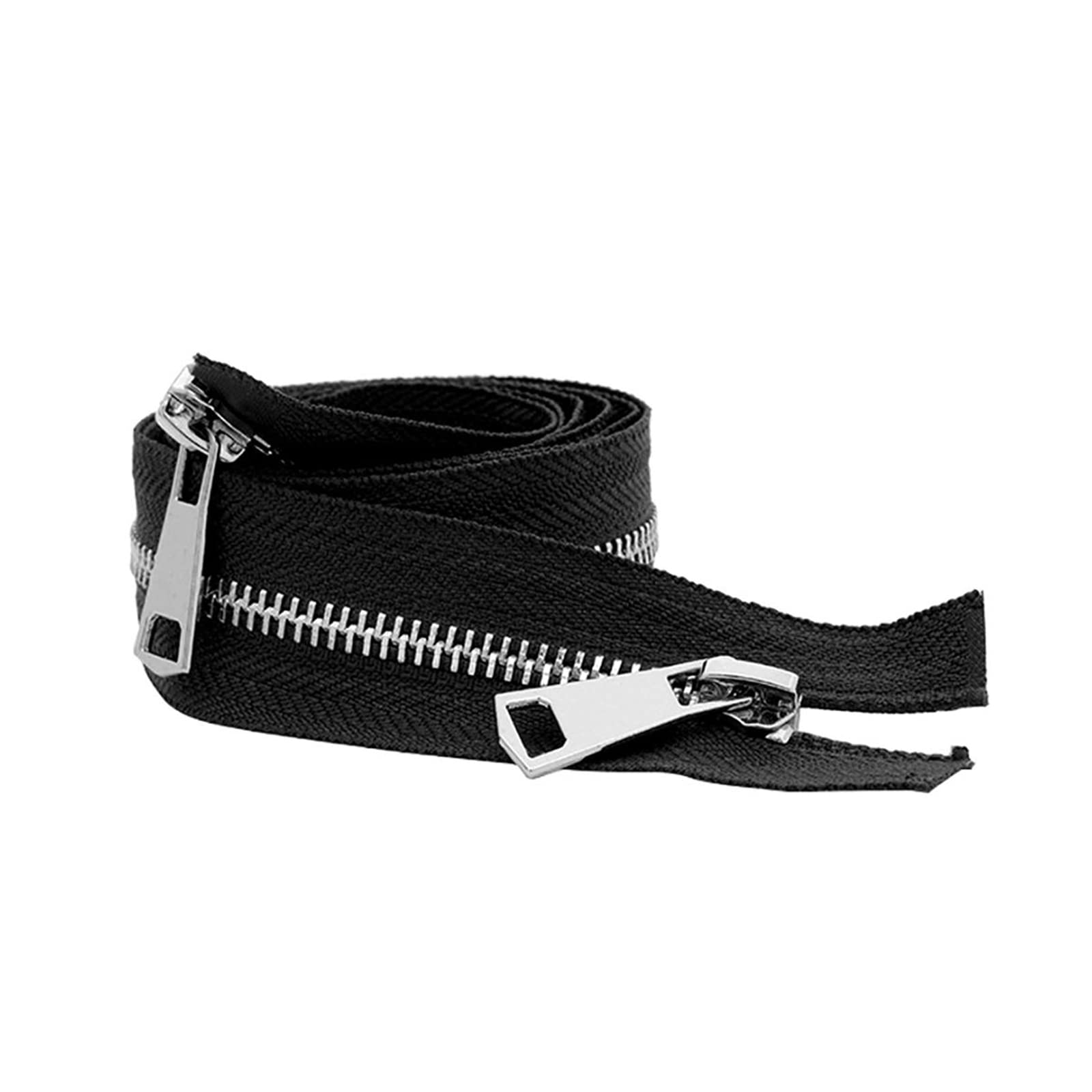 30/40/50/60/70/80 cm 5# Colorful Open-end Double Sliders Silver Metal Zipper for Handcraft DIY Cloth Garment, Black, 80cm